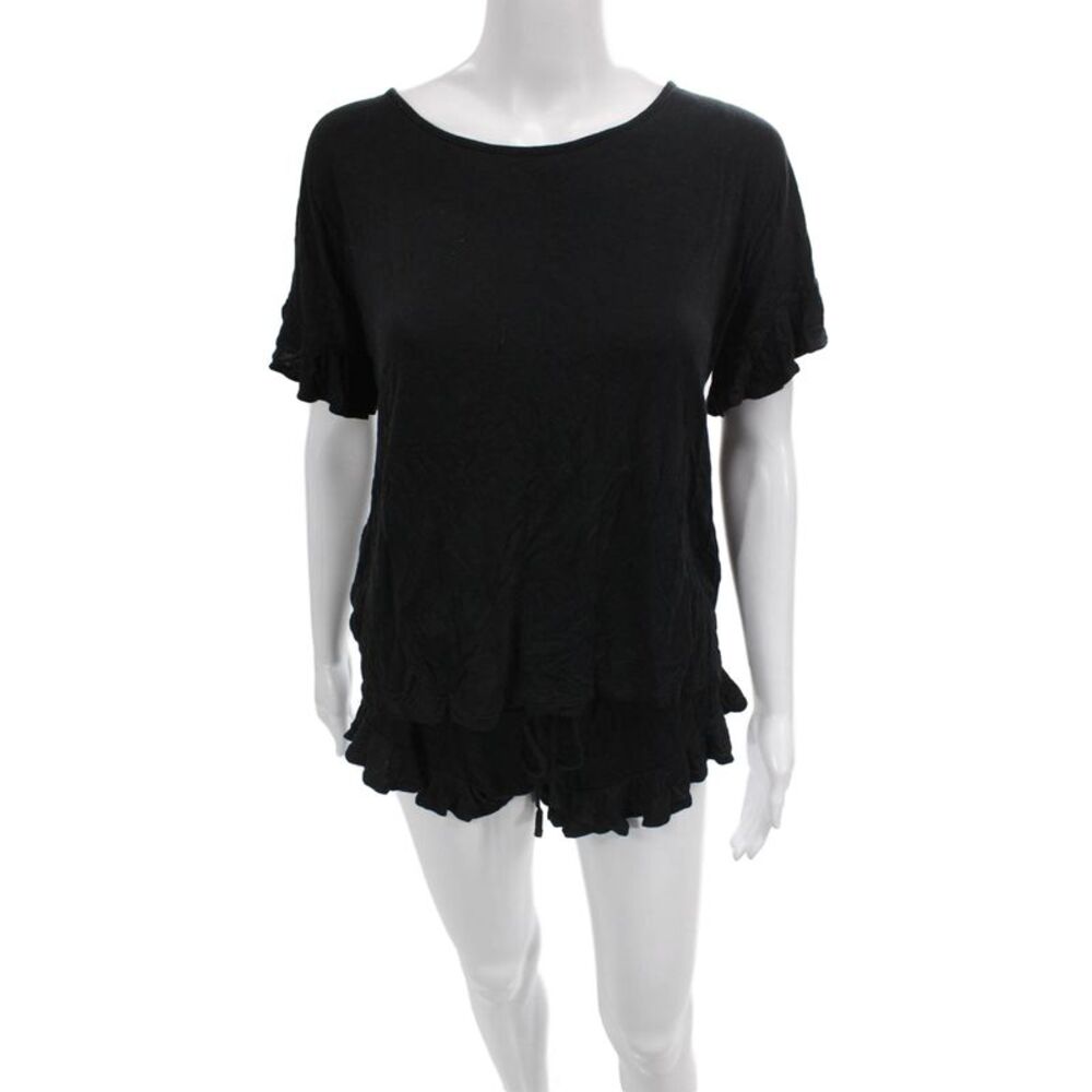 Mae Women Babydoll Black Pajama Set Short Sleeve Round Neck Size S